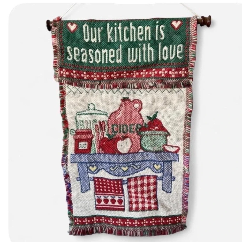Vintage Woven Kitchen Tapestry Wall Hanging Cottagecore Grandmacore‎ Kitsch Cozy